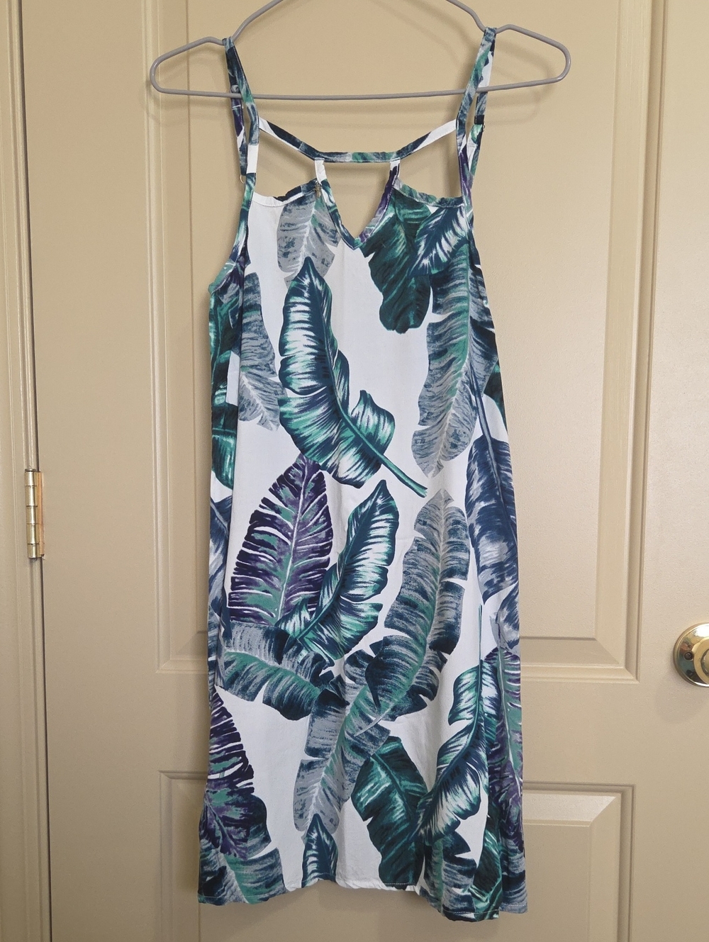Pineapples. Tropical Leaf Print Sundress - Teal & Navy on White
